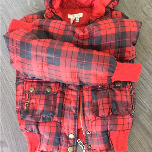 H&M Black and red plaid hooded puffer jacket - Picture 8 of 8